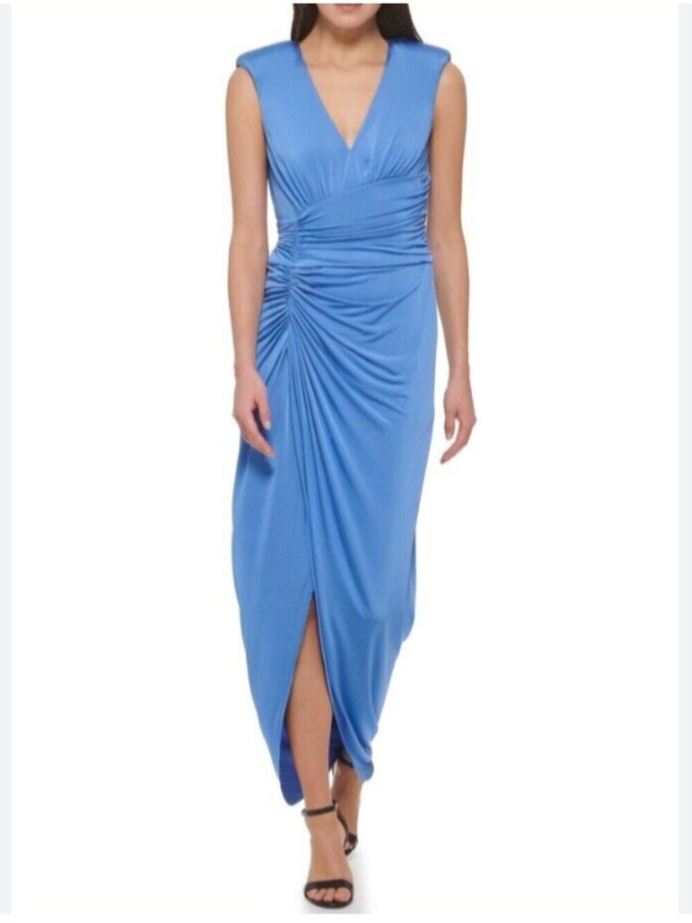 Vince Camuto Women's Size 18 Blue Ruched Faux Wrap Gown Dress